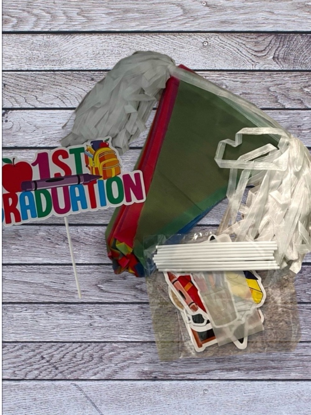 First graduation pennant banner, cake topper, cupcake toppers
